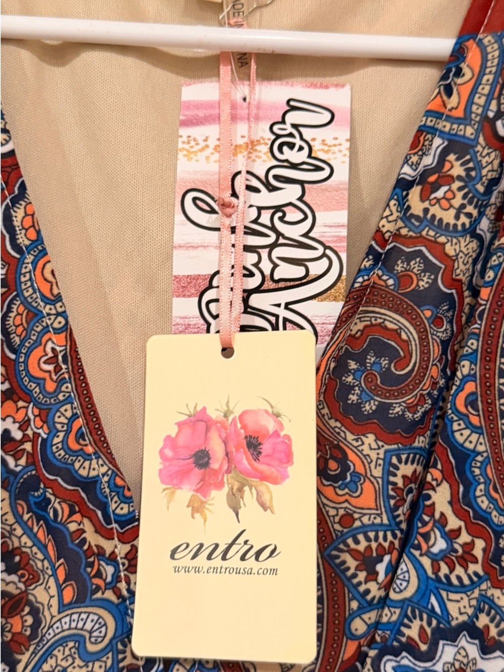 Final Price NWTentro Boho Paisley Patchwork Maxi Dress in Rust, Blue & Cream - Picture 3 of 6